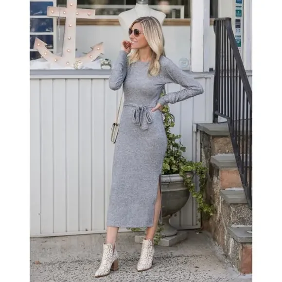 NWOT Topshop Long Sleeve Knit Midi Dress in Heather Gray - Picture 7 of 14